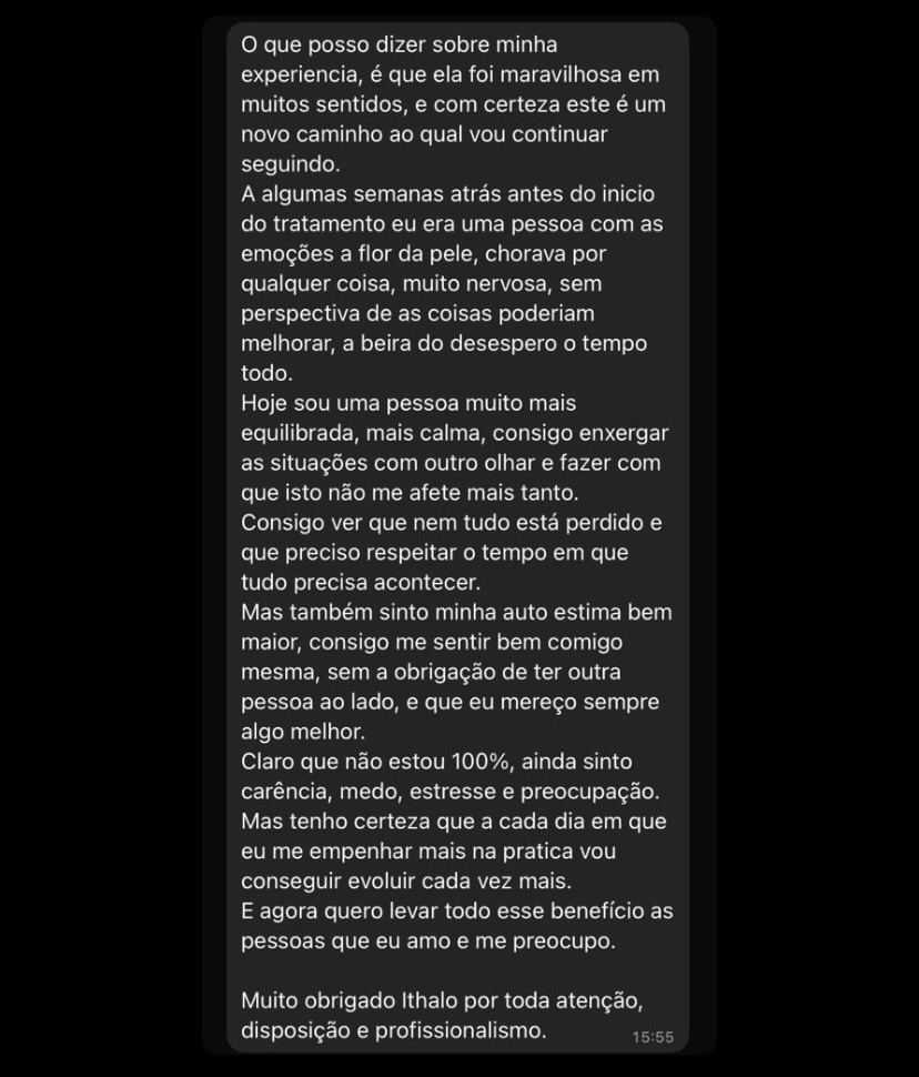Depoimento de terapia integrativa à distância